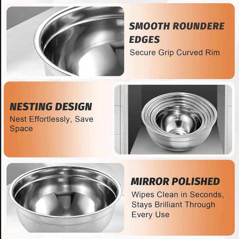 BEWOS Mixing Bowls with Lids Set - 5 Pcs Stainless Steel Mixing Bowls With 3 Grater Attachments, Size 4.5, 4, 3.5, 2.1, 1.5QT Metal Bowls for Baking and Serving (Black) - Image 5